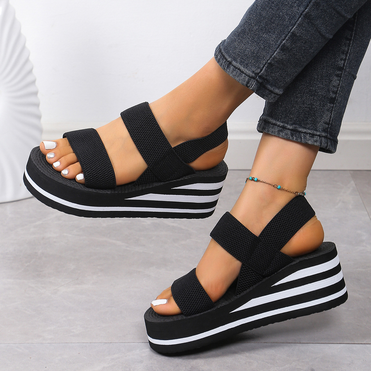 Sandal Wedge Slingback Wanita  - Elastic Waistband Roll ulasan dan harga